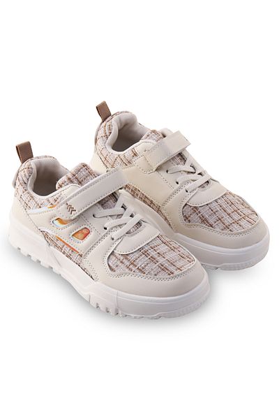 Pine kids حذاء رياضي للأطفال من باين بشريط فيلكرو وتفاصيل شريطية - بيج