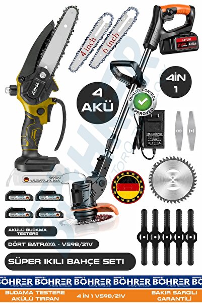 BÖHRER 21V +4 Akülü Uzayan Teleskopik Kol Çim Biçme - Akülü Zincirli Ağaç Bud...