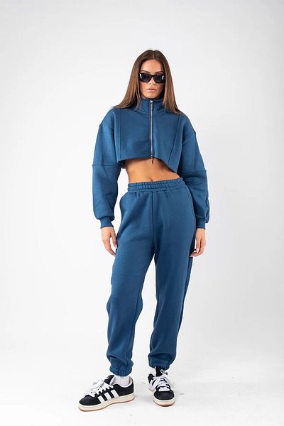 Bak Moda Double Zipper Basic Crop Oversize Women's Tracksuit Set