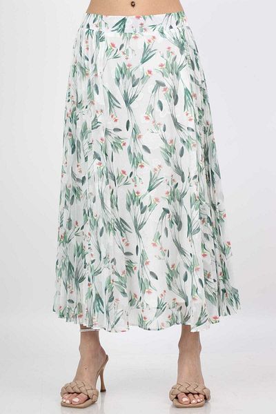 mica Floral Pleated Midi Skirt with Side Panels