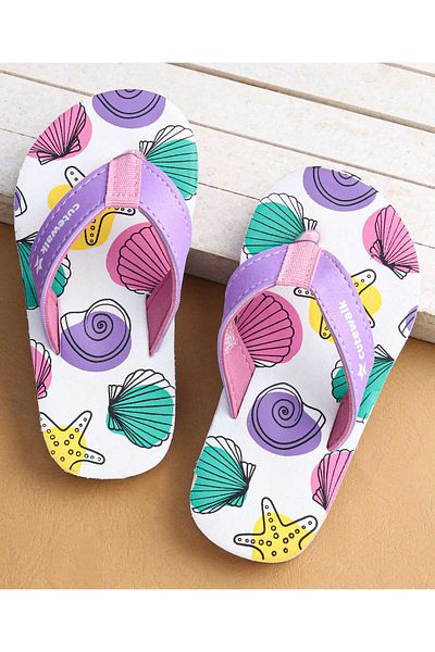 Cute Walk by Babyhug Cute Walk by Babyhug Flip Flops With Beach Theme - Purple