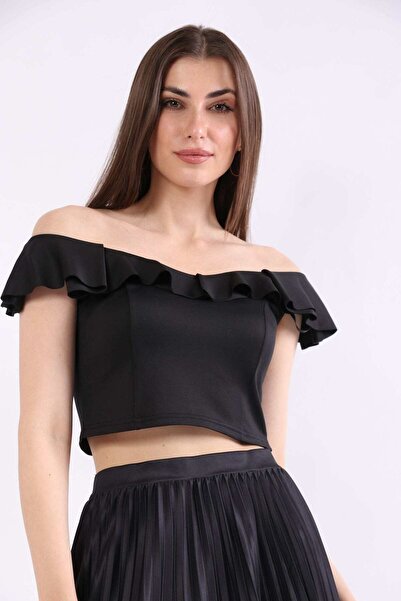 mica Women's Off-Shoulder Half-Tummy Evening Blouse - Flared Style