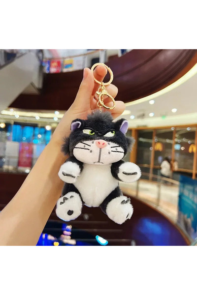 choice2 سلسلة مفاتيح قطة لوسيفر الرمادية اللطيفة، دمية محشوة من فيلم أنمي، قط...