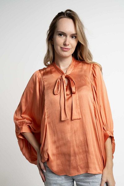 mica Women's Solid 3/4 Sleeve Blouse with Front Tie