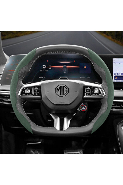Choice غطاء عجلة قيادة بيضاوي أخضر مكون من قطعتين مناسب لسيارة MG مع إبزيم غير قابل للانزلاق من جلد الغزال المقسم مناسب لسيارة Zs