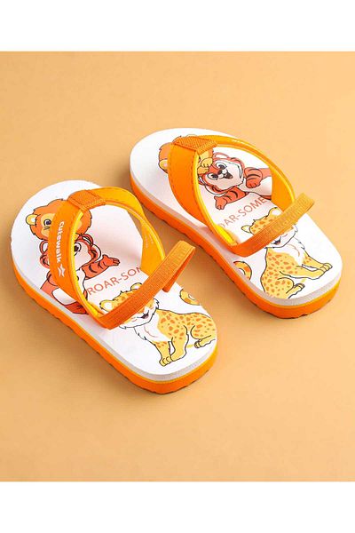 Cute Walk by Babyhug Cute Walk by Babyhug Flip Flops with Animal Print & Back Strap Closure - White