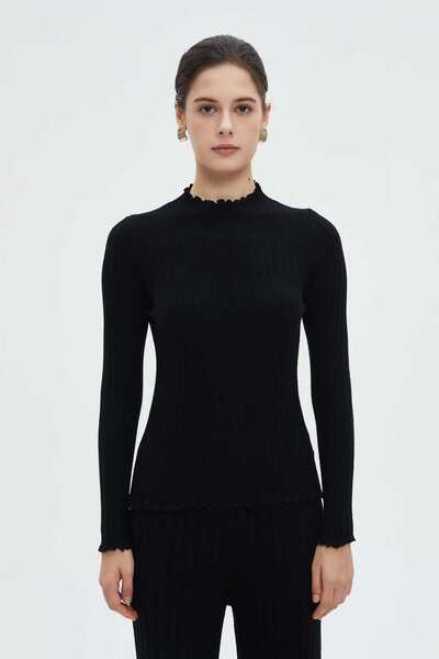 mica بلوزة نسائية شتوية بأكمام طويلة ورقبة عالية