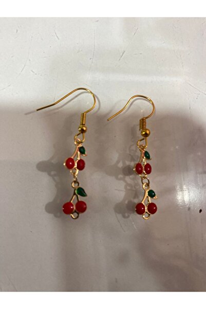 Stoneday Gold Detailed Plated Dangle Cherry Earrings