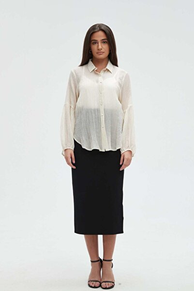 mica Women's Solid Sheer Long Sleeve Blouse