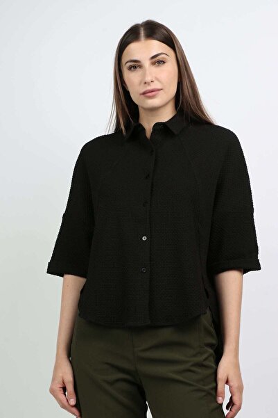 mica Women's Solid Front Button 3/4 Sleeve Blouse