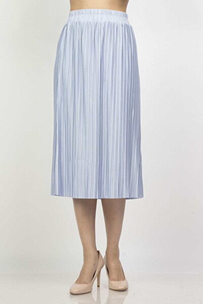 mica Solid Pleated Midi Skirt with Elastic Waistband