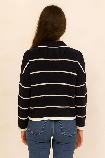ASEZ BUTİK Women's Black and White Striped Buttoned Knitwear Cardigan
