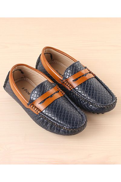 Pine kids Pine Kids Round Toe Party Wear Textured Loafers with Cushioned Footbed - Navy Blue