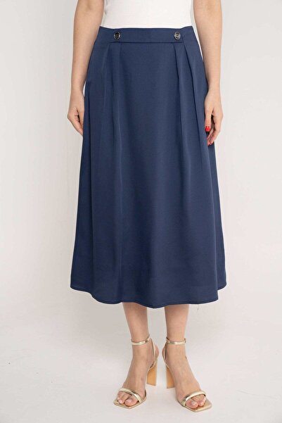 mica Women's Midi Flared Skirt with Waist Buttons