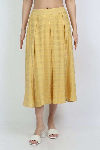 mica Striped Pleated Midi Skirt