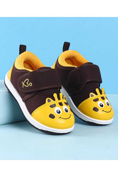 Babyoye Velcro Closure with Giraffe Face Print Casual Shoes - Yellow/Brown
