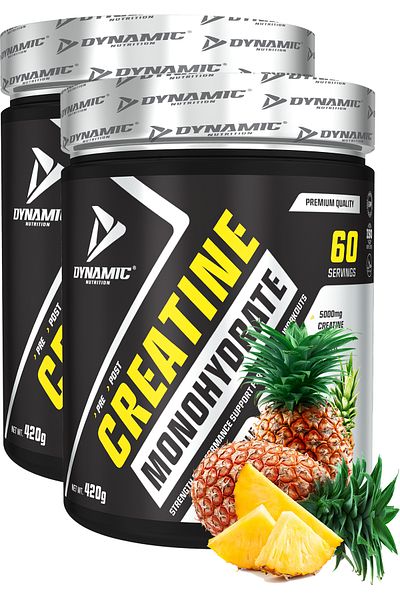 Dynamic Nutrition كرياتين - 840 جم (420 جم × 2 قطعة) - أناناس - 120 حصص - مع هدية - ميكرونيزد أحادي الهيدرات - 100% كرياتين
