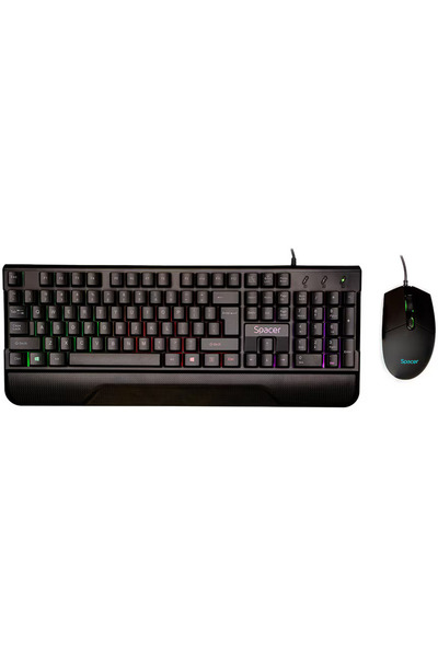 Spacer Invictus gaming kit, Spacer, USB, RGB rainbow keyboard + optical mouse 7 colors, black