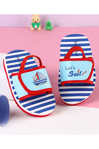 Babyoye شبشب فليب فلوب بطبعة وخطوط بحرية مع حزام خلفي - أزرق