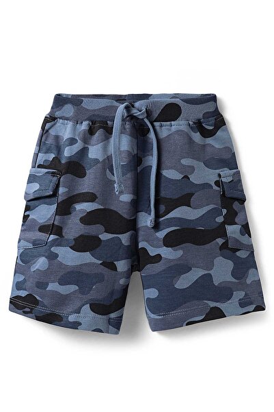 Babyhug Single Jersey Knit Striped T-Shirt & Shorts Set With Camouflage Print - Navy Blue
