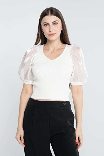 mica Women's Solid Blouse with Half Sleeves and V-Neck