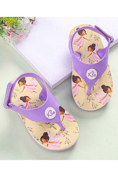 Babyoye Flip Flops with Velcro Closure & Fairy Print - Purple