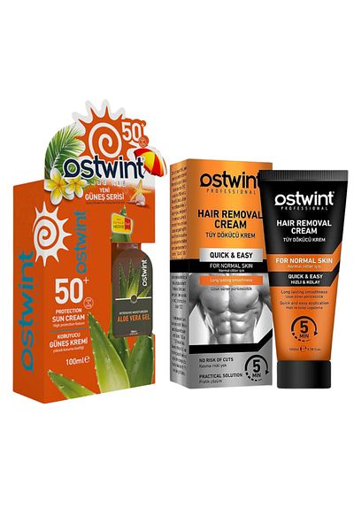 Ostwint Sunscreen Cream SPF 50+ Gel with Aloe Vera 100ml + 100ml Depilatory Cream for Normal Skin - 100ml