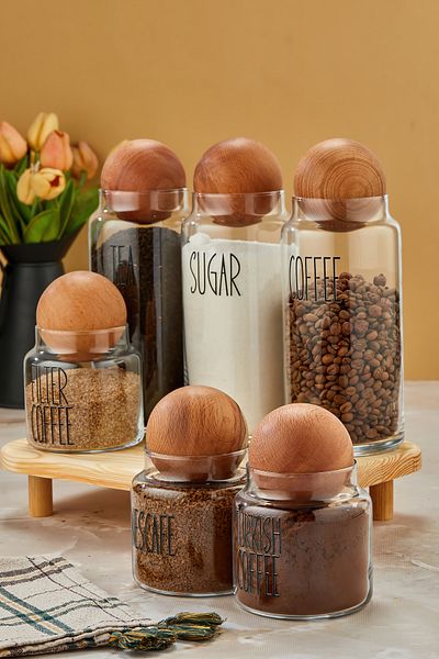 MODA OZY 3-Piece Stand Top Lid Glass 1300ml Tea/Sugar/Coffee and 3-Piece 500ml Coffee Jar (Transfer Label)