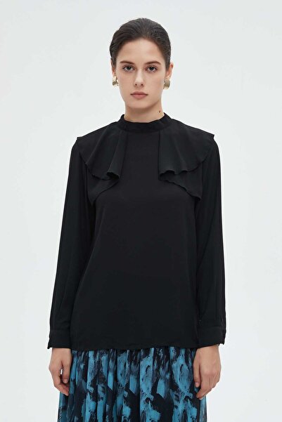 mica بلوزة نسائية بأكمام طويلة وأكتاف مكشكشة