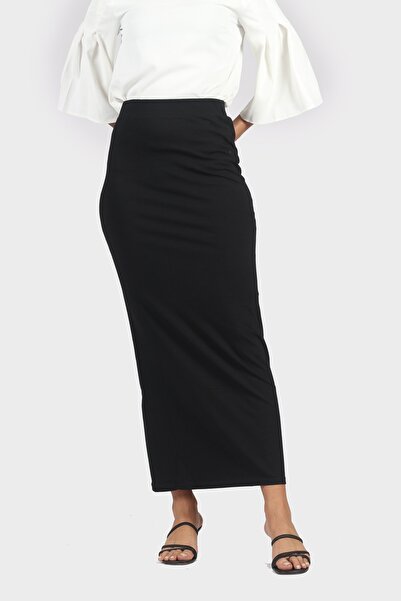 mica تنورة نسائية طويلة سادة بخصر مرتفع وتفاصيل مجمعة