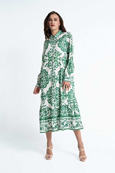 mica قميص نسائي مطبوع بأكمام طويلة وأزرار