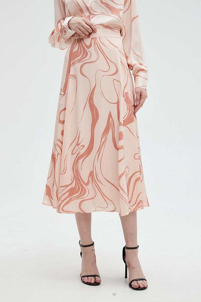 mica Women's High-Waisted Ruffled Midi Skirt with Print