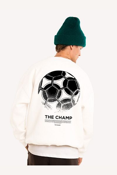 GIA - ART Men's White Crew Neck Sweatshirt the Champ Printed 3 Thread Hooded