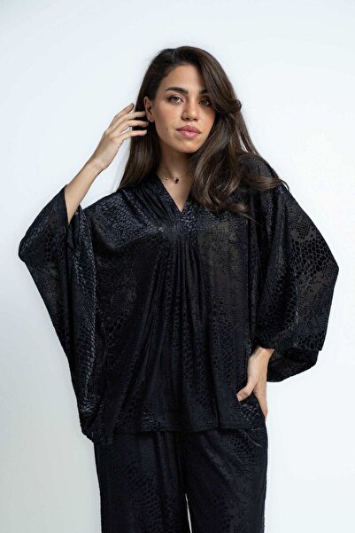 mica V-Neck Printed Blouse with Wide Sleeves
