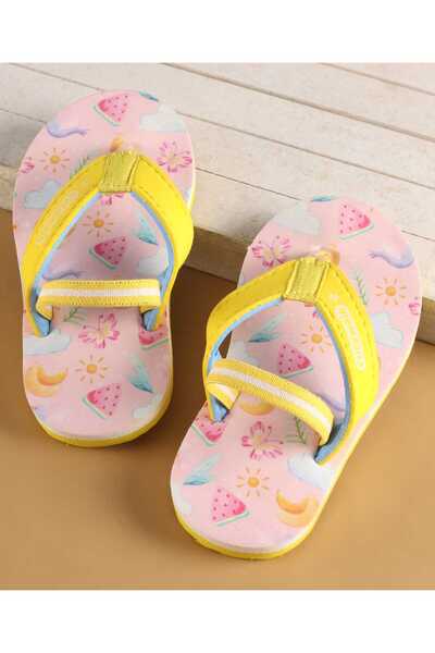 Cute Walk by Babyhug Cute Walk by Babyhug Watermelon and Butterfly Printed Flip Flops Back Strap Closure-Pink and Yellow