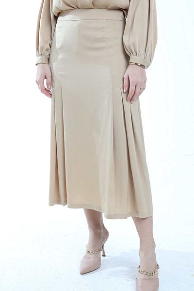 mica Women's Solid Midi Skirt with Side Pleats