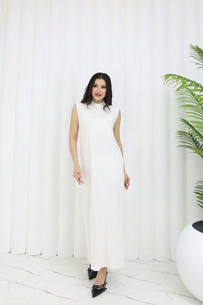 ALLMİRA FASHION Ecru Stand Collar Zero Sleeve Underwear Dress