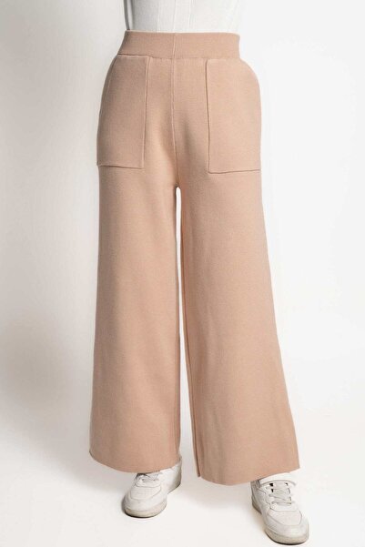 mica بنطلون واسع الساق سادة مع جيوب أمامية