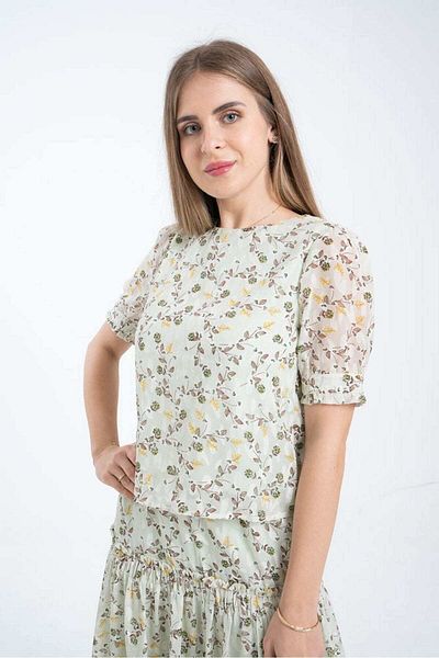 mica Floral Blouse with Ruffles