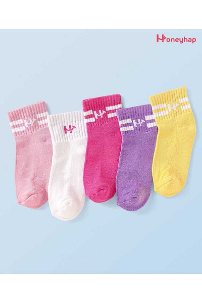 Honeyhap Premium Cotton, Bamboo, & Spandex Ankle Length Solid Socks (Pack of 5) - Multicolor