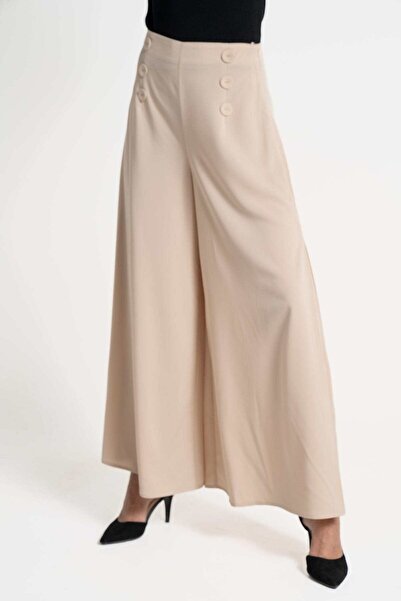 mica Wide Women's Long Pants with Side Buttons