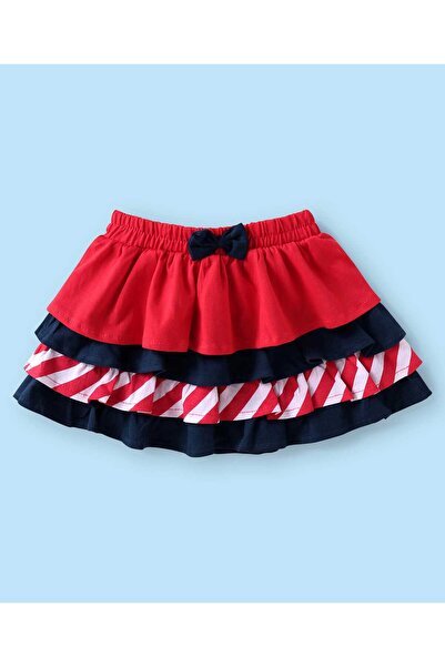 Babyhug Top & Skirt Set with Text Embroidery & Bow Applique - White & Red