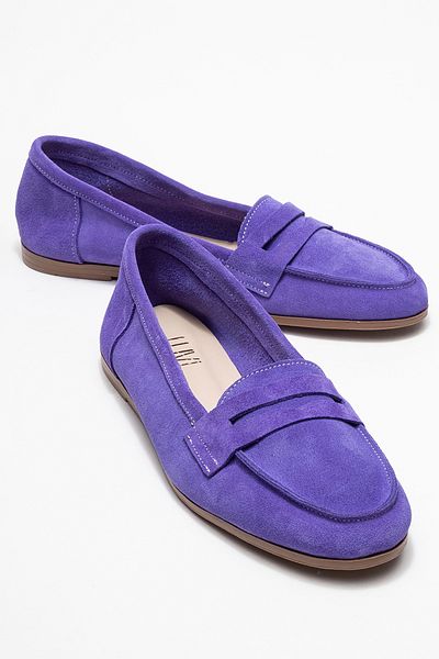 LuviShoes F02 Γυναικεία Loafer Παπούτσια από γνήσιο δέρμα μωβ σουέντ