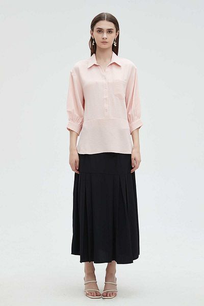 mica Women's Solid 3/4 Sleeve Blouse with Collar