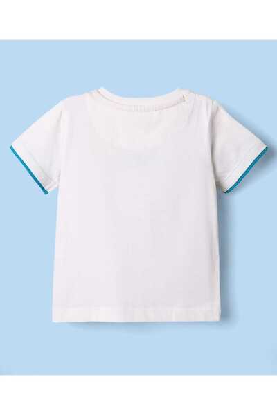 Babyhug Single Jersey Knit Half Sleeves T-Shirt & Denim Shorts Set Beach Theme Print - White & Blue