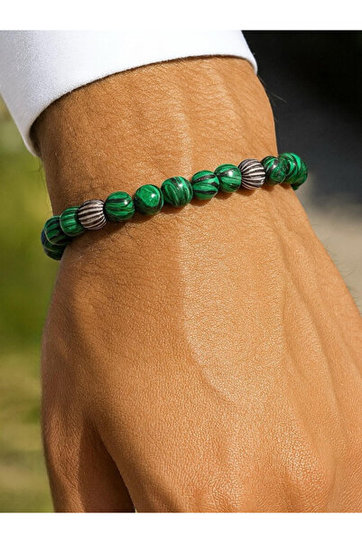 Santa Barbara Polo & Racquet Club Men's Green Natural Stone Bracelet – Adjust...