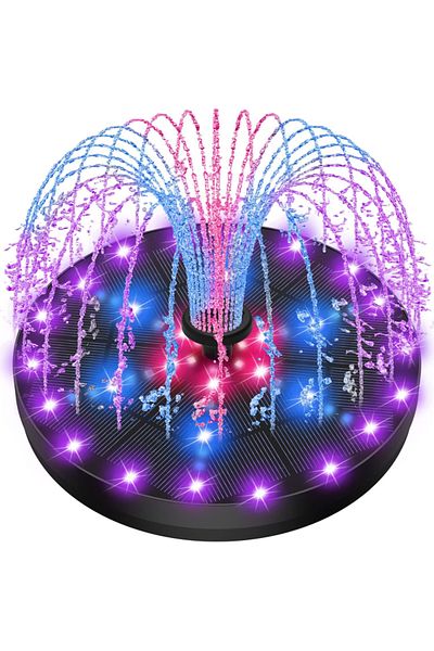 Choice 4W 4W Solar Fountain Bird Pond with 60 LED Lights, 2000mAh Battery Solar Fountain Water Pump for Gar