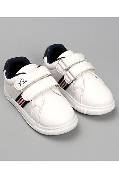 Babyoye Casual Shoes with Velcro Closure Stripes Pattern - White