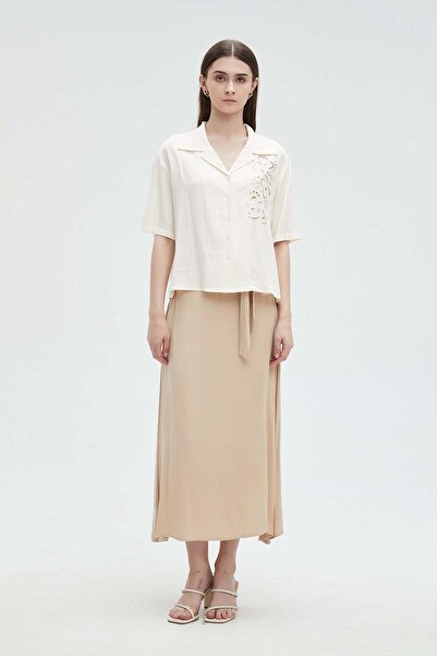 mica Women's Short Sleeve Front Button Side-Cut Blouse