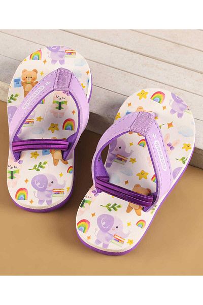 Cute Walk by Babyhug Cute Walk by Babyhug Animals & Books Printed Flip Flops with Back Strap - White & Lilac